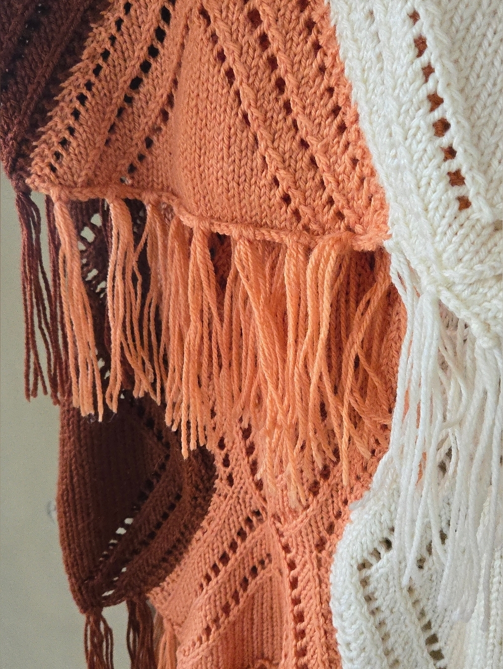 ⭐️HOST PICK⭐️ Hand-Knit!! Chevron Fringe Throw Blanket - Rust & Cream, 36" X 60" - Picture 4 of 4